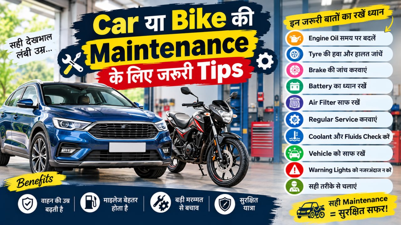 Car या Bike की Maintenance के लिए जरूरी Tips