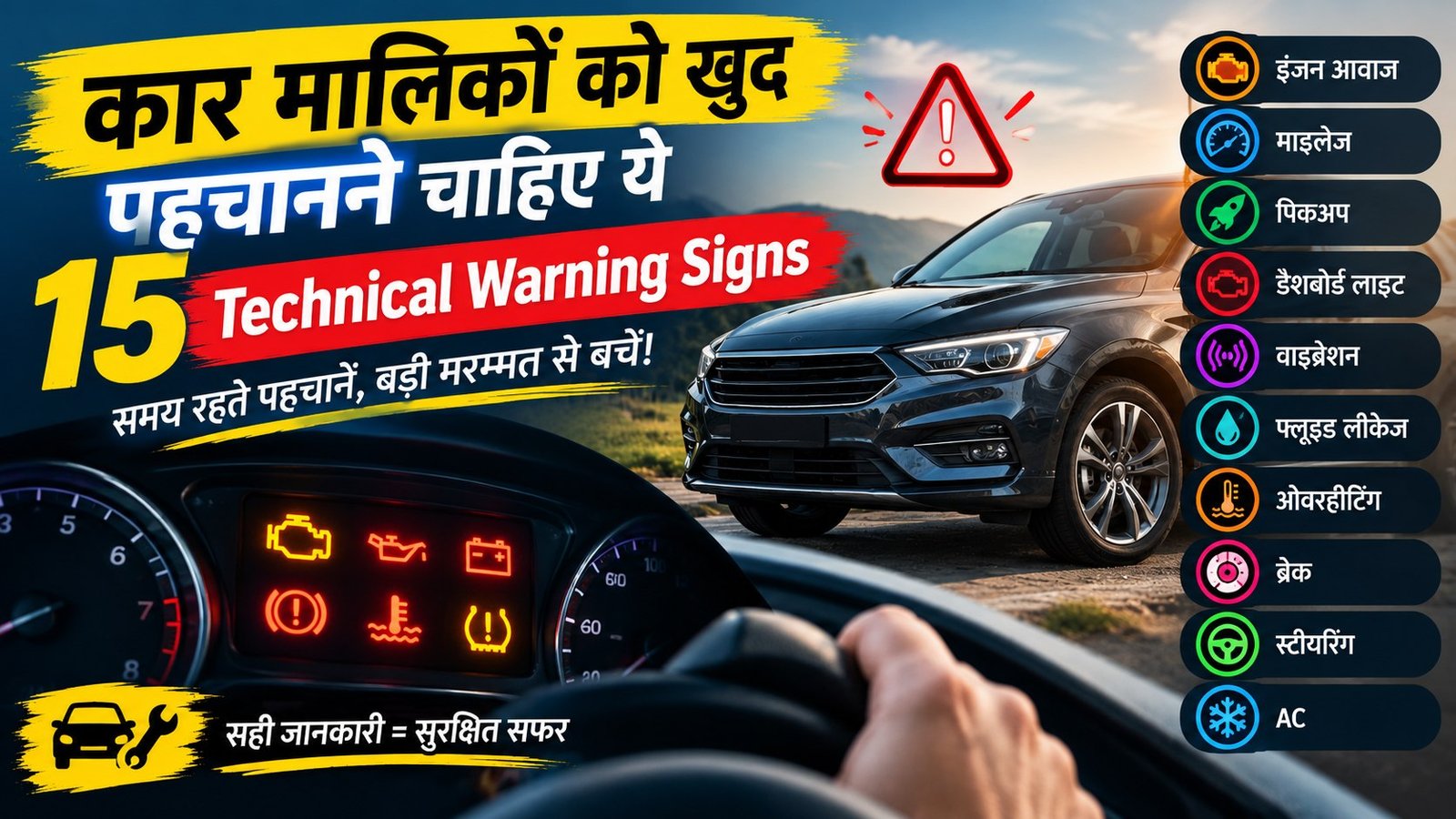 कार मालिकों को खुद पहचानने चाहिए ये 15 Technical Warning Signs